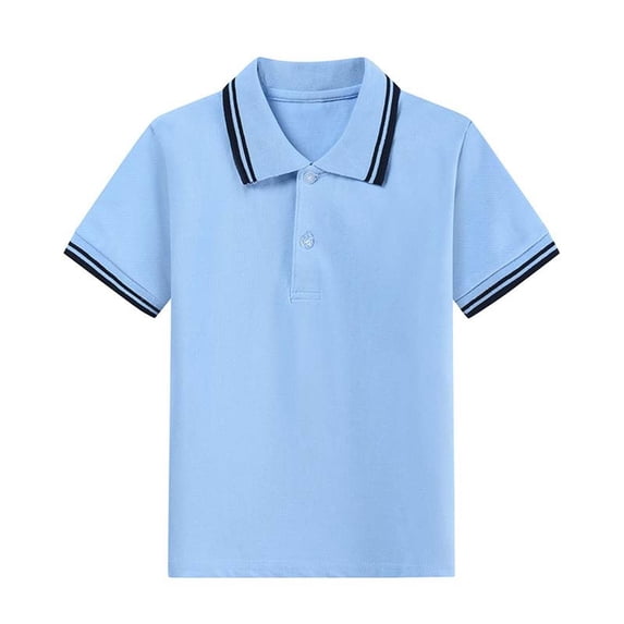 Eltusu Boys Cotton Polo Shirts, Lapel Collar Comfort Pullover Short Sleeve School Uniform Shirts Blue Size 12-13 T