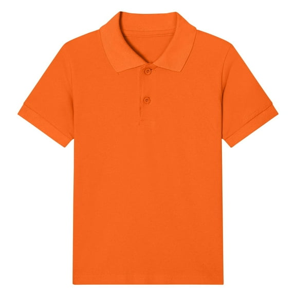 Eltusu Boys Cotton Polo Shirts, Lapel Collar Pullover Short Sleeve Breathable School Uniform Shirts Orange Size 8-9 T