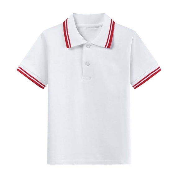 Eltusu Boys Cotton Polo Shirts, Lapel Collar Pullover Short Sleeve Comfort School Uniform Shirts Red Size 12-13 T