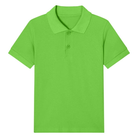 Eltusu Boys Cotton Polo Shirts, Lapel Collar Short Sleeve Pullover Breathable School Uniform Shirts Green Size 5-6 T