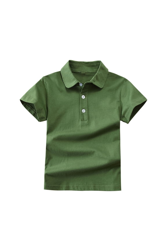 Boys Cotton Polo Shirts, Lapel Collar Short Sleeve Soft Pullover School Uniform Shirts Army Green Size 2-3T