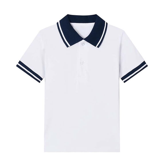 Eltusu Boys Cotton Polo Shirts, Pullover Lapel Collar Summer Short Sleeve School Uniform Shirts Dark Blue Size 12-13 T