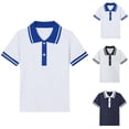 thumbnail image 1 of Eltusu Boys Cotton Polo Shirts, Pullover Short Sleeve Summer Button School Uniform Shirts Blue Size 3-15 T, 1 of 3