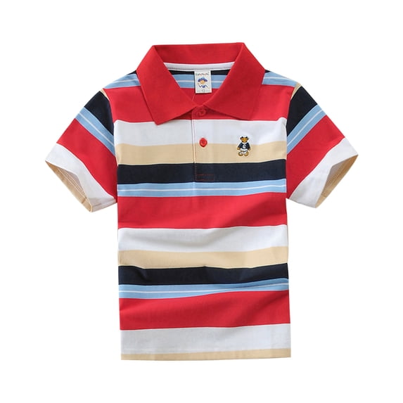 Eltusu Boys Cotton Polo Shirts, Pullover Summer Short Sleeve Comfy Collar Shirts Red Size 8-9 T