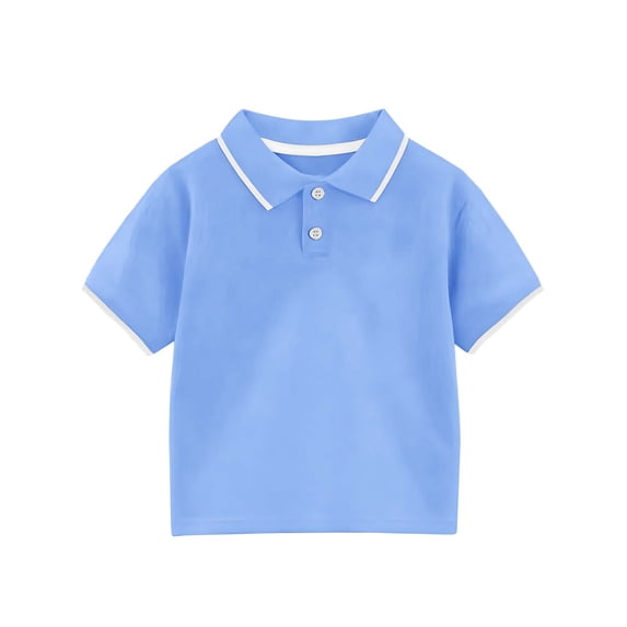 Eltusu Boys Cotton Polo Shirts, Short Sleeve Casual Pullover Lapel Collar School Uniform Shirts Light Blue Size 3-4 T