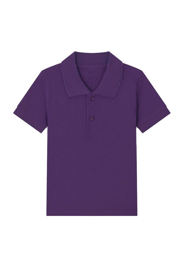 Boys Cotton Polo Shirts, Short Sleeve Pullover Breathable Lapel Collar School Uniform Shirts Purple Size 7-8 T