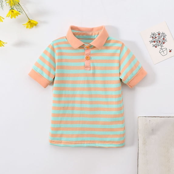 Eltusu Boys Cotton Polo Shirts, Short Sleeve Summer Pullover Striped Collar Shirts Green Size 1-2 T