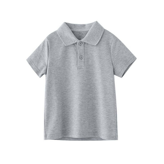 Eltusu Boys Cotton Polo Shirts, Solid Color Pullover Lapel Collar Short Sleeve School Uniform Shirts Gray Size 3-4 T