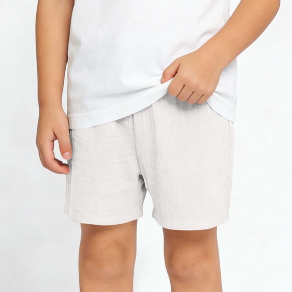 Eltusu Boys Cotton Shorts, Elastic Waistband Breathable Relaxed Fit Comfort Casual Shorts White Size 0-1 T