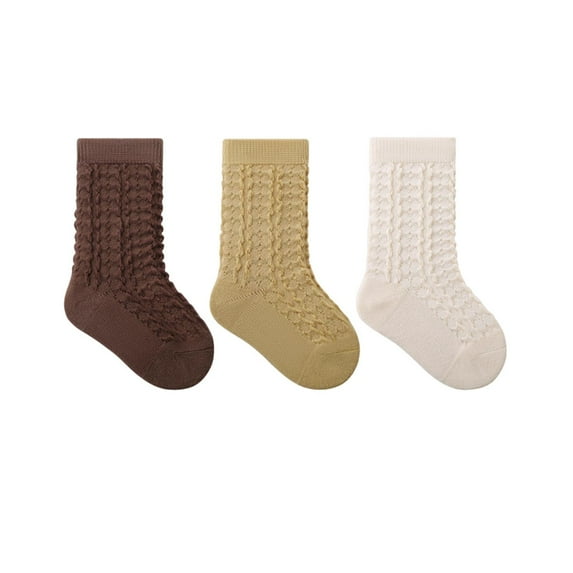 Eltusu Boys Cotton Socks, Stretch 3 Pieces Solid Color Non Slip Mid-Calf Socks Yellow Size 5-8 T