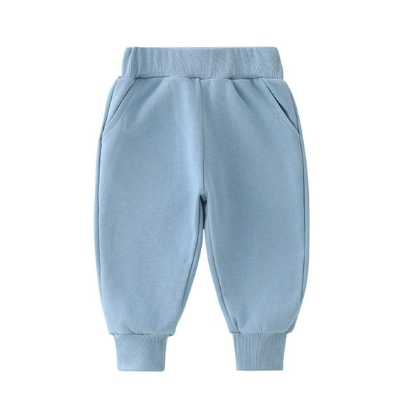 Eltusu Boys Cotton Sweatpants, Casual Relaxed Fit Elastic Waist Solid Color Kids Joggers Blue Size 4-5 T