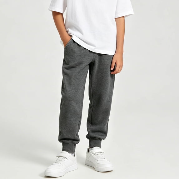 Eltusu Boys Cotton Sweatpants, Casual Solid Color Comfort Elastic Waistband Kids Joggers Dark Gray Size 14-15 T