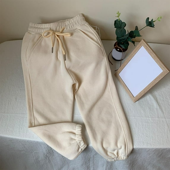 Eltusu Boys Cotton Sweatpants, Elastic Bottom Elastic Waist Running Solid Color Jogger Pants Beige Size 5-6 T