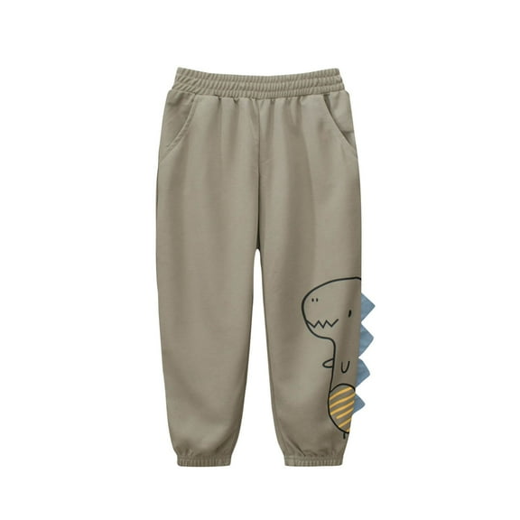 Eltusu Boys Cotton Sweatpants, Elastic Bottom Printed Elastic Waist Casual Jogger Pants Khaki Size 5-7 T