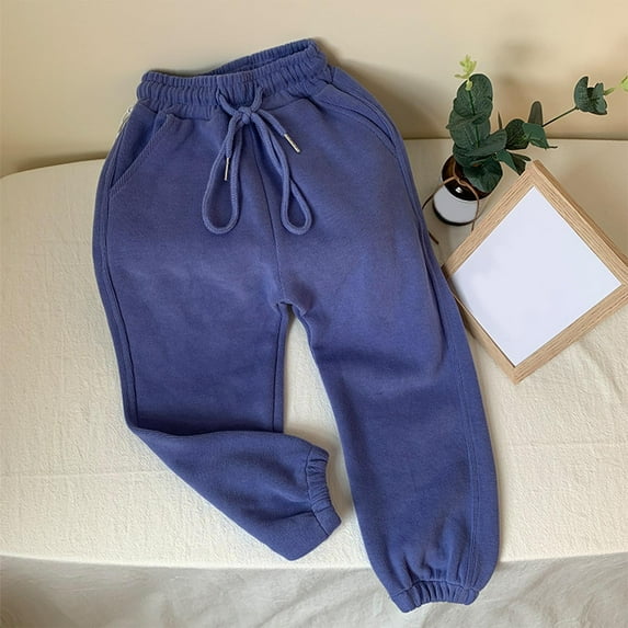Eltusu Boys Cotton Sweatpants, Elastic Bottom Running Elastic Waist Solid Color Jogger Pants Blue Size 9-10 T