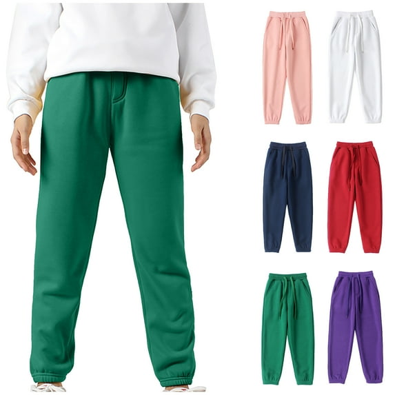Eltusu Boys Cotton Sweatpants, Warm Elastic Waist Stretch Solid Color Jogger Pants Green Size 4-12 T