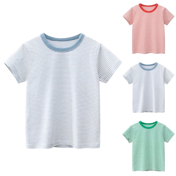 Eltusu Boys Cotton T-Shirts, Crew Neck Summer Pullover Breathable Short Sleeve Tops Blue Size 2-10 T