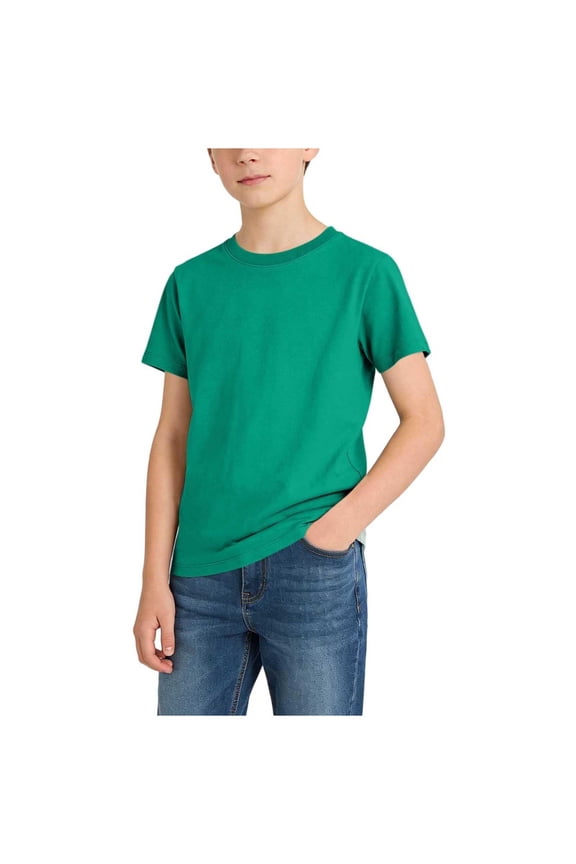 Boys Cotton T-Shirts, Crewneck Summer Pullover Solid Color Tee with Short Sleeve Green Size 9-10 T