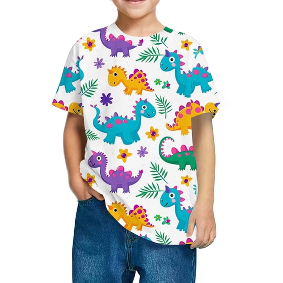 Eltusu Boys Cotton T-Shirts, Pullover Short Sleeve Crewneck Graphic Summer Tops Multicolor Size 9-10 T