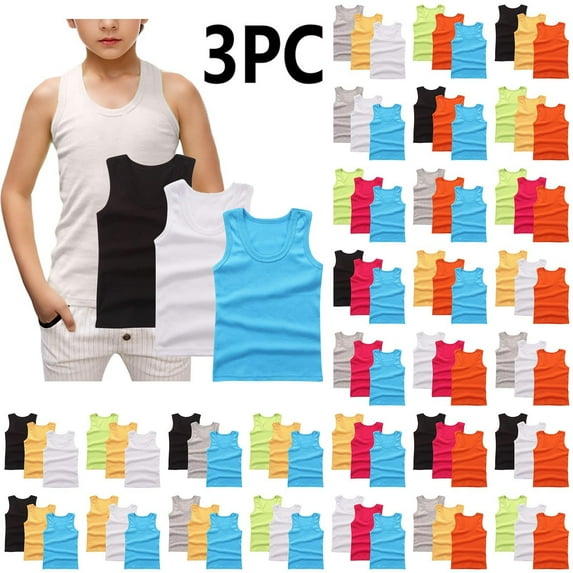 Eltusu Boys Cotton Tank Tops, 3 Pieces Sleeveless Basic Breathable Summer Vest Shirts Sky Blue Size 10-12 T