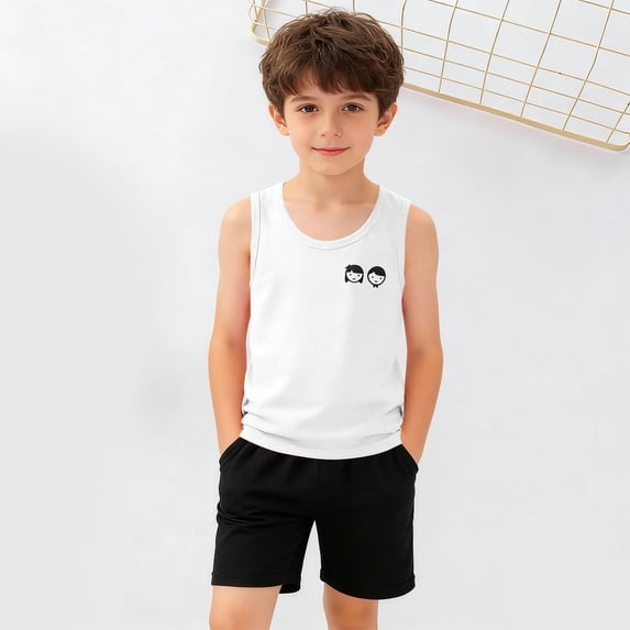Eltusu Boys Cotton Tank Tops, Casual Sleeveless Crew Neck Soft Summer Tops White Size 7-8T