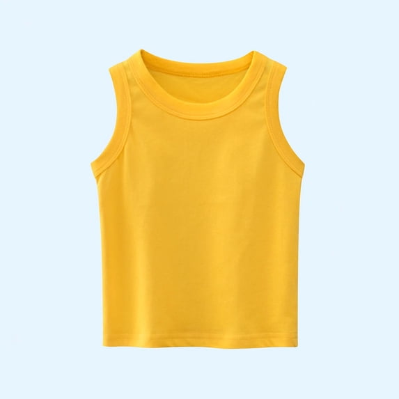 Eltusu Boys Cotton Tank Tops, Crew Neck Solid Color Soft Sleeveless Summer Tops Yellow Size 8-9 T