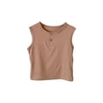 thumbnail image 1 of Eltusu Boys Cotton Tank Tops, Soft Crew Neck Sleeveless Button Summer Tops Coffee Size 12-24 Months, 1 of 4