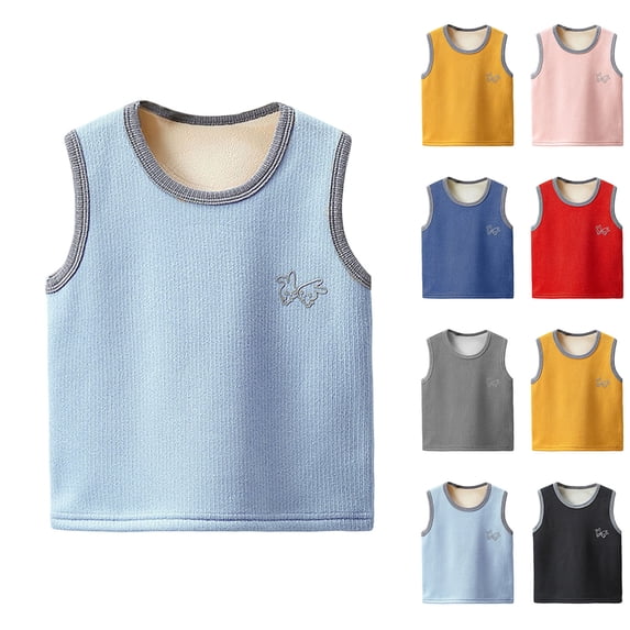 Eltusu Boys Cotton Tank Tops, Soft Crew Neck Solid Color Sleeveless Summer Tops Light Blue Size 6 T