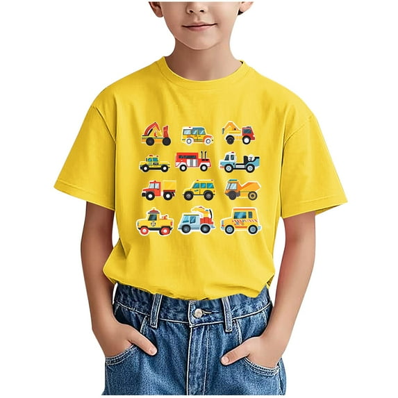 Eltusu Boys Crewneck T-shirts, Printed Short Sleeve Pullover Casual Summer Tops Yellow Size 4-5 T