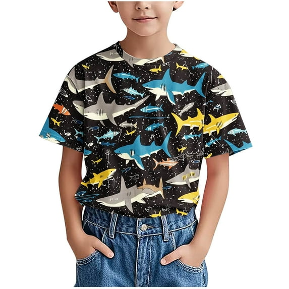 Eltusu Boys Crewneck T-shirts, Pullover Casual Short Sleeve Soft Summer Tops Sky Blue Size 18-24 Months