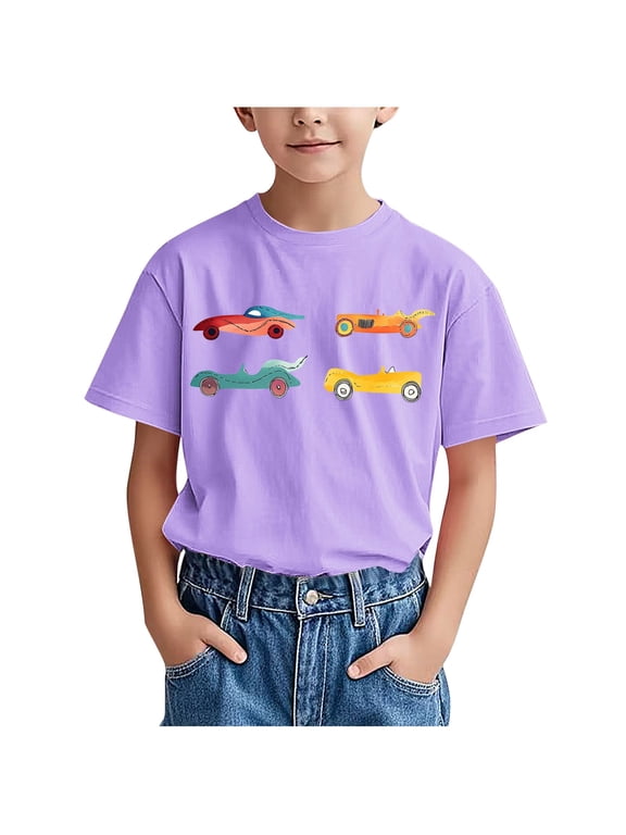 Boys Crewneck T-shirts, Short Sleeve Casual Pullover Breathable Summer Tops Purple Size 4-5 T