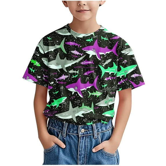 Eltusu Boys Crewneck T-shirts, Short Sleeve Soft Pullover Casual Summer Tops Hot Pink Size 6-8 T