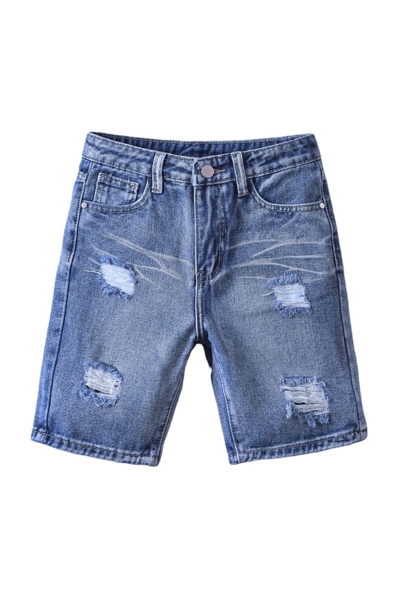 Boys Denim Shorts, Casual Ripped Summer Elastic Waist Jean Shorts Blue Size 6-7T