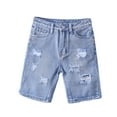 thumbnail image 1 of Eltusu Boys Denim Shorts, Casual Summer Ripped Elastic Waist Jean Shorts Sky Blue Size 8-9T, 1 of 5