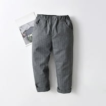 Eltusu Boys Dress Pants, Elastic Waist Straight Leg Relaxed Fit Striped School Uniform Pants Dark Gray Size 6 T