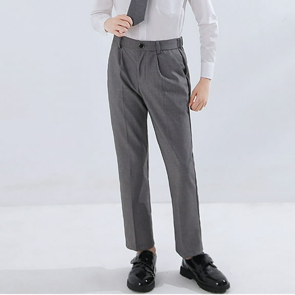 Eltusu Boys Dress Pants, Party Relaxed Fit Button Straight Leg School Uniform Pants Gray Size 14T