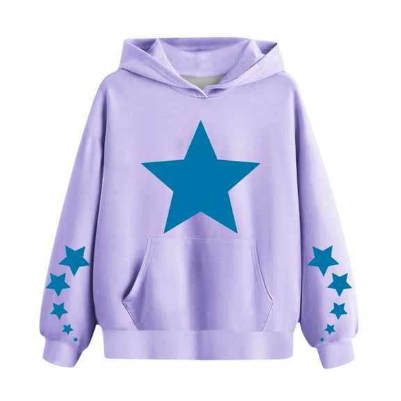 Eltusu Girls Fall Hoodies, Long Sleeve Loose Printed Pullover Girls Sweatshirts Purple Size 7-8 T