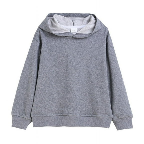 Eltusu Boys Fall Hoodies, Long Sleeve Pullover Solid Color Cotton Boys Sweatshirts Dark Gray Size 7-8 T