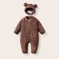thumbnail image 1 of Eltusu Boys Fleece Bodysuit, Long Sleeve Thermal Solid Color Hooded Winter Romper Brown Size 3-6 Months, 1 of 2