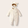 thumbnail image 1 of Eltusu Boys Fleece Bodysuit, Solid Color Hooded Long Sleeve Thermal Winter Romper White Size 6-9 Months, 1 of 2