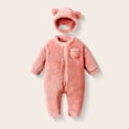 thumbnail image 1 of Eltusu Boys Fleece Bodysuit, Solid Color Long Sleeve Thermal Hooded Winter Romper Pink Size 9-12 Months, 1 of 6