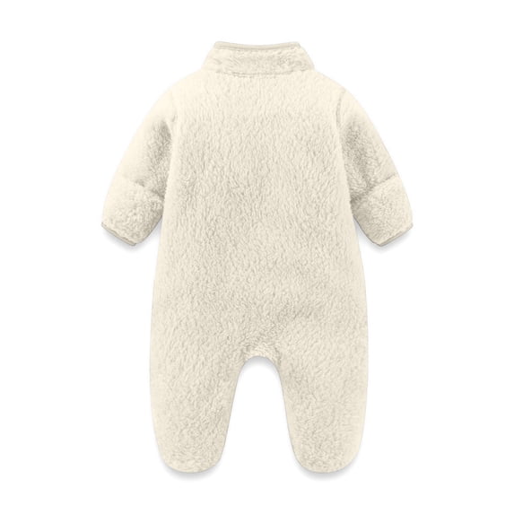 Eltusu Boys Fleece Bodysuit, Zip up Long Sleeve Solid Color Warm Winter Romper White Size 6-9 Months