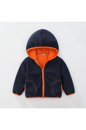 Boys Fleece Jacket, Soft Solid Color Thermal Zip up Outerwear with Hood Orange Size 5-6 T