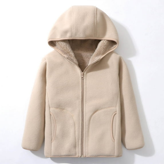 Eltusu Boys Fleece Jackets, Hooded Zipper Soft Warm Winter Outerwear Khaki Size 12-13T