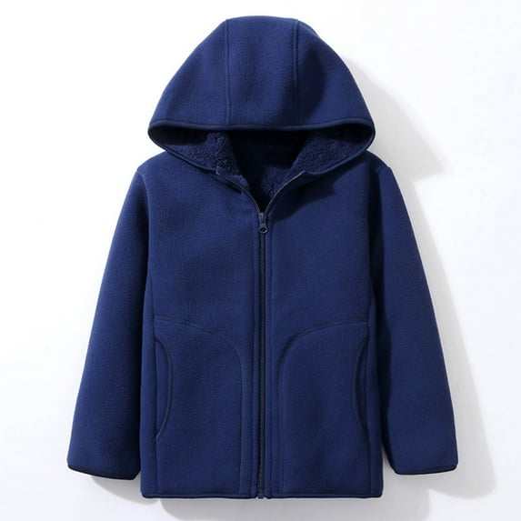 Eltusu Boys Fleece Jackets, Soft Zipper Hooded Warm Winter Outerwear Navy Size 14-16T