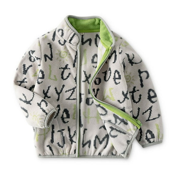 Eltusu Boys Fleece Jackets, Stand-up Collar Soft Thermal Full Zip Winter Coat Gray Size 4-6 T
