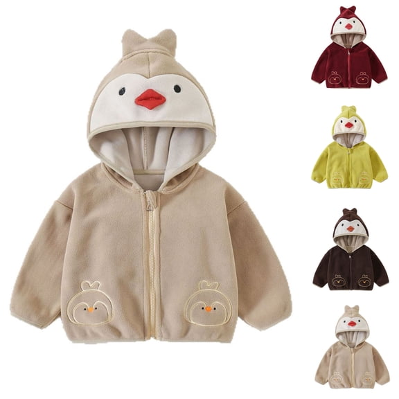 Eltusu Boys Fleece Jackets, Thermal Long Sleeve Hoodie Cute Winter Outerwear with Hoodie Beige Size 1-8T