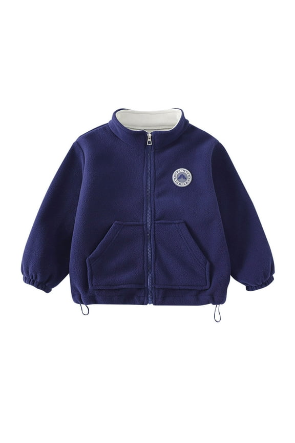 Boys Fleece Jackets, Thermal Windproof Soft Comfy Outerwear with Zipper Navy Size 7-8 T