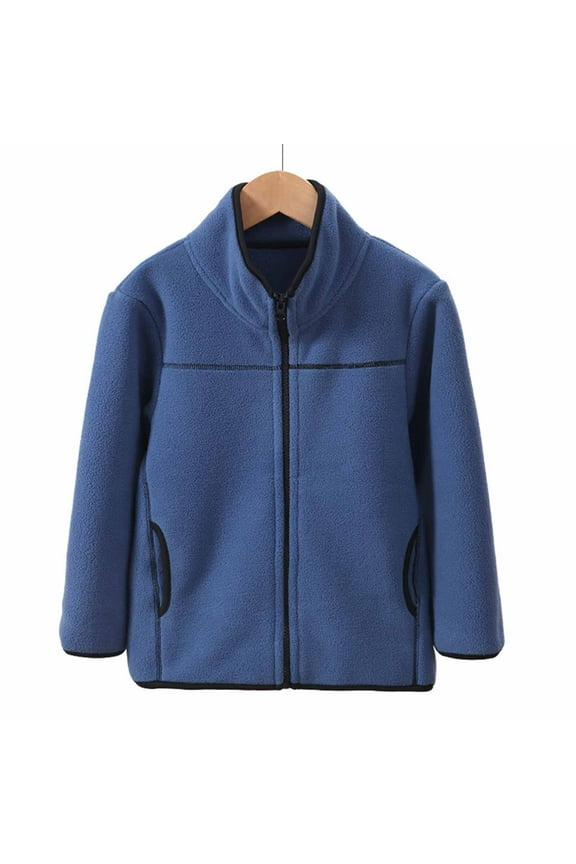 Boys Fleece Jackets with Zipper, Mid-weight Warm Fashion Stand-up Collar Winter Outerwear Dark Blue Size 12-14 T
