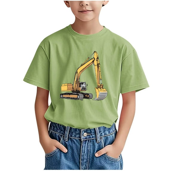 Eltusu Boys Graphic Tee, Pullover Summer Crewneck Relaxed Fit Short Sleeve Tops Green Size 9-10 T